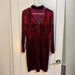 Bardot NWT Long Sleeve Velvet Choker Dress in Deep Burgundy